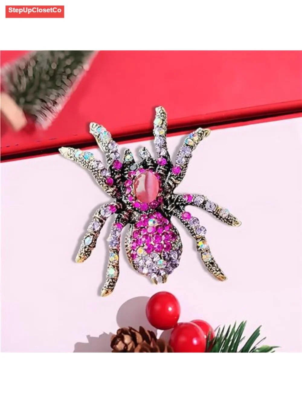 Rhinestone Spider Brooch Pin for Women Men Halloween Costume Accessory